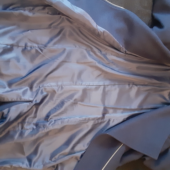 Cole Haan Navy Trench Coat with Asymmetrical Zipper - Picture 8 of 12